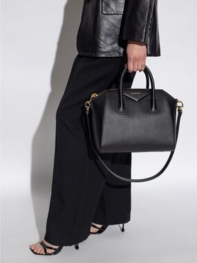 Givenchy Black Leather Satchel with Gold-Tone Hardware